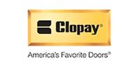 Clopay logo in black on a gold banner with the tagline “America’s Favorite Doors” below