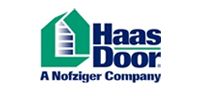 Haas Door logo with green house icon and blue text, “A Nofziger Company”