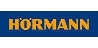 Hörmann logo in yellow on a blue horizontal band on a white background