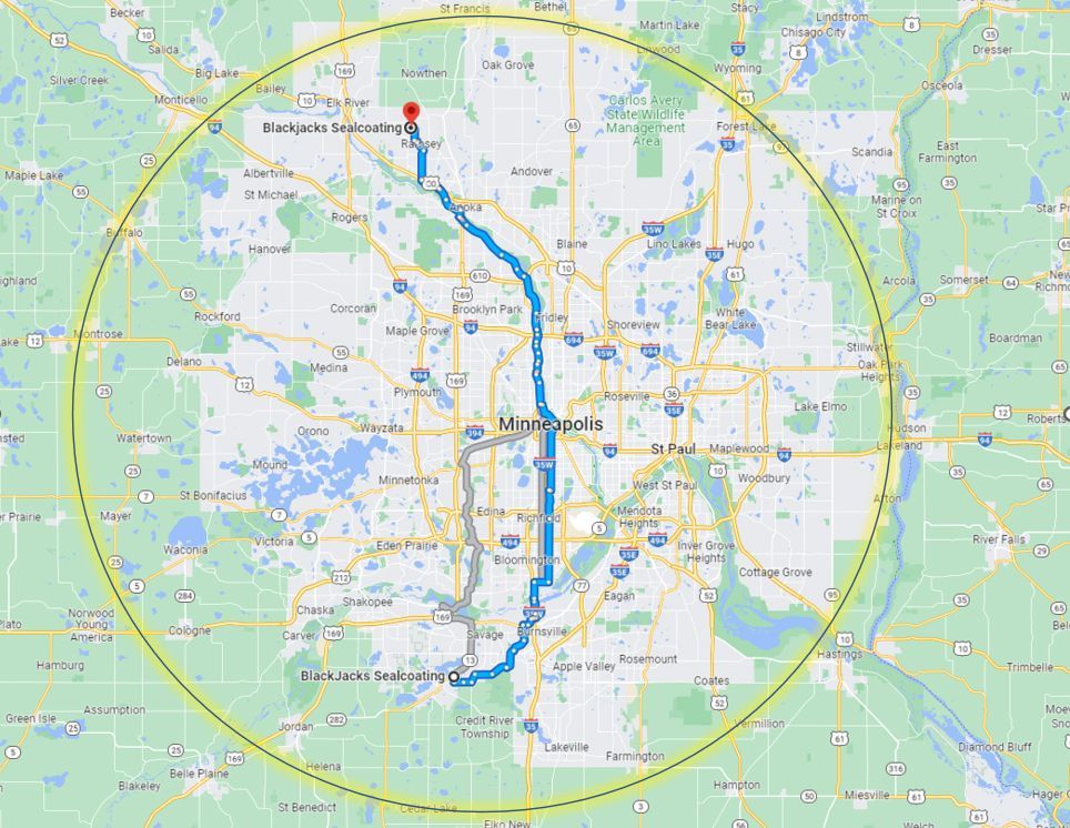 A map of a city with a blue line going through it.