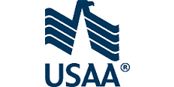 USAA logo featuring a dark blue stylized eagle emblem above the text "USAA" on a white background.