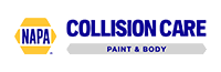 NAPA Collision Care logo with blue text on a white background and a yellow hexagon icon.