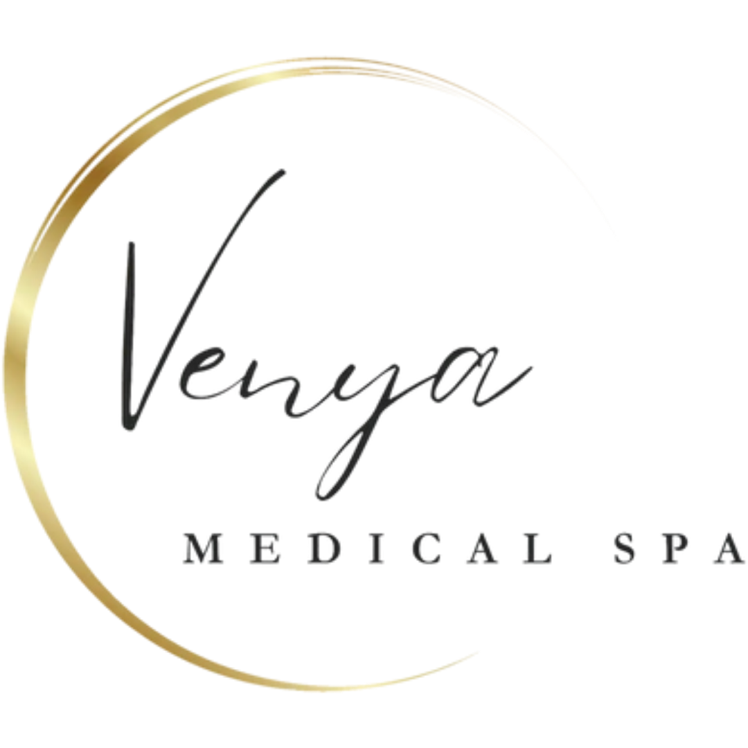 Venya Medical Spa logo with gold circle, script font text.