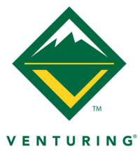 Green and yellow Venturing logo: a mountain inside a diamond, with a yellow V below.