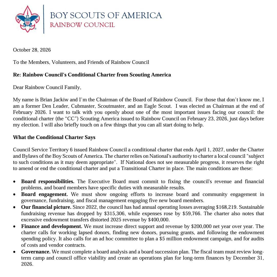The logo for the scouting america rainbow council
