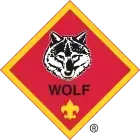 Boy Scouts of America Wolf rank badge: red diamond with wolf head and 
