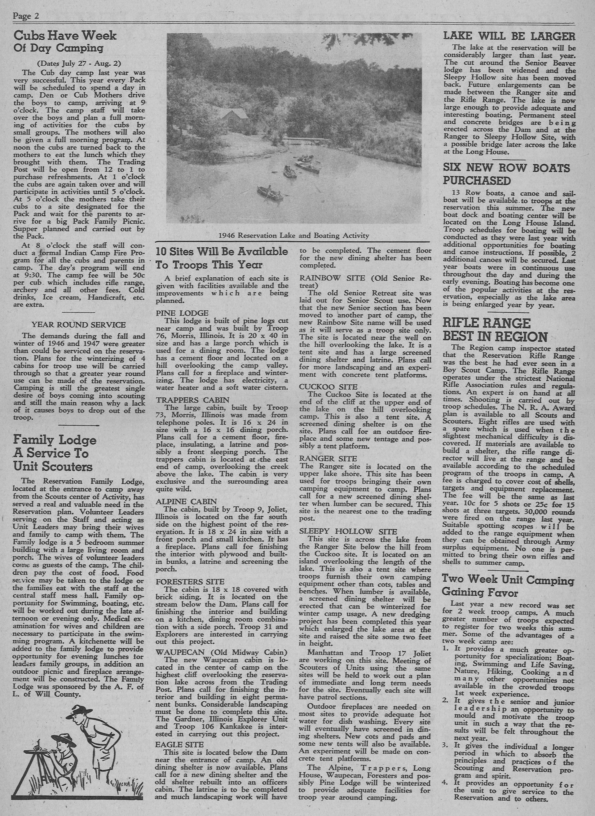 Page from a newspaper with dense text, a central landscape photo, and a small cartoon at the bottom.