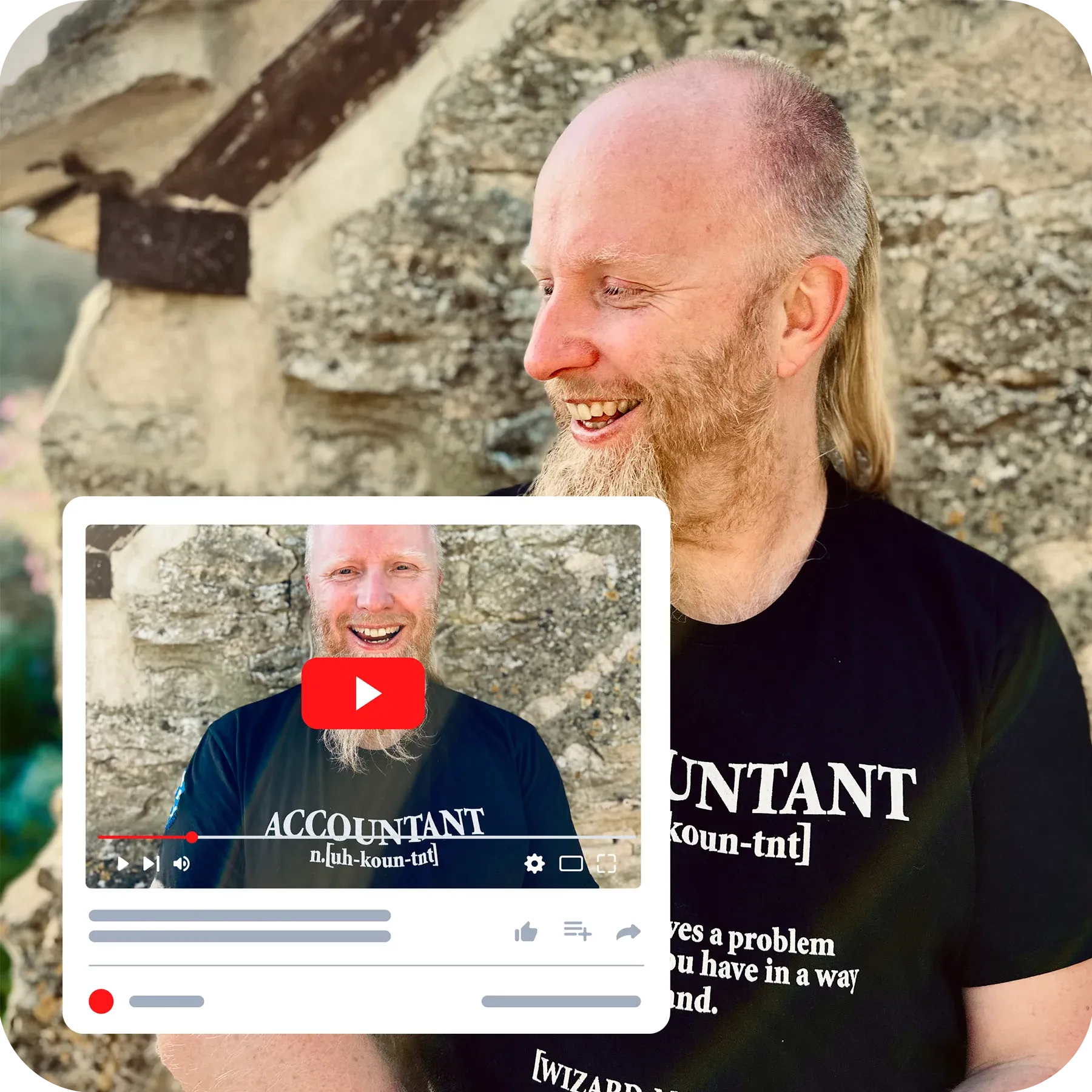 Pat standing behind a YouTube video player of Pat van Aalst