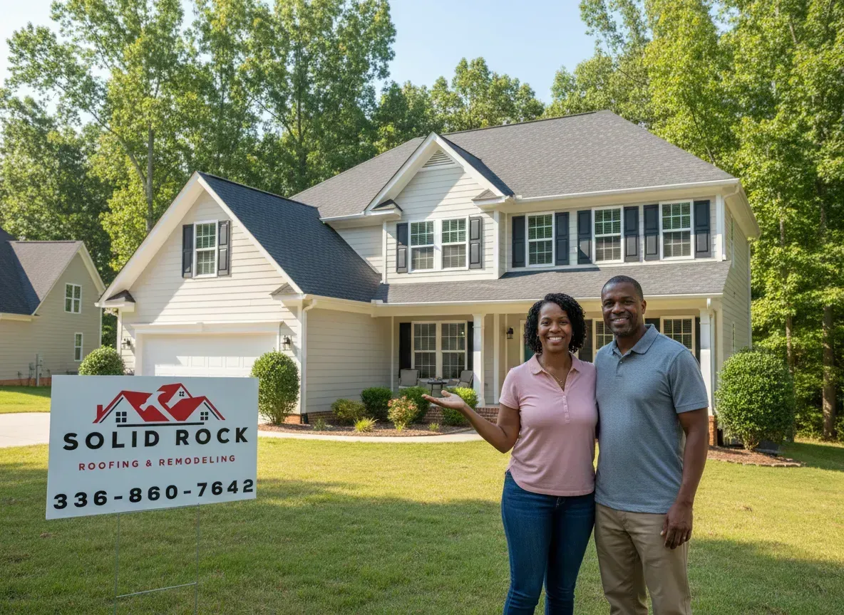 Trusted roofing companies Greensboro NC team installed a new roof for happy homeowners