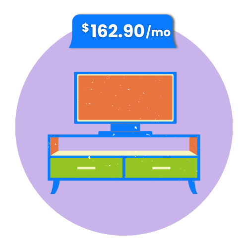 Standard Cable $162.90 a month A television is sitting on top of a green and blue entertainment center.