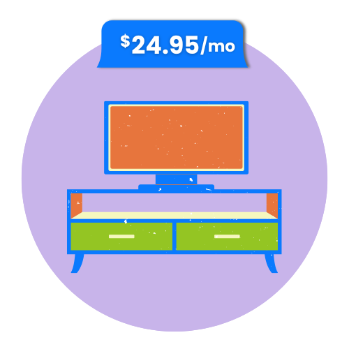 Digital Value Pack: More sports, more entertainment, more family channels. $24.95 a month. A television is sitting on top of a green and blue entertainment center.