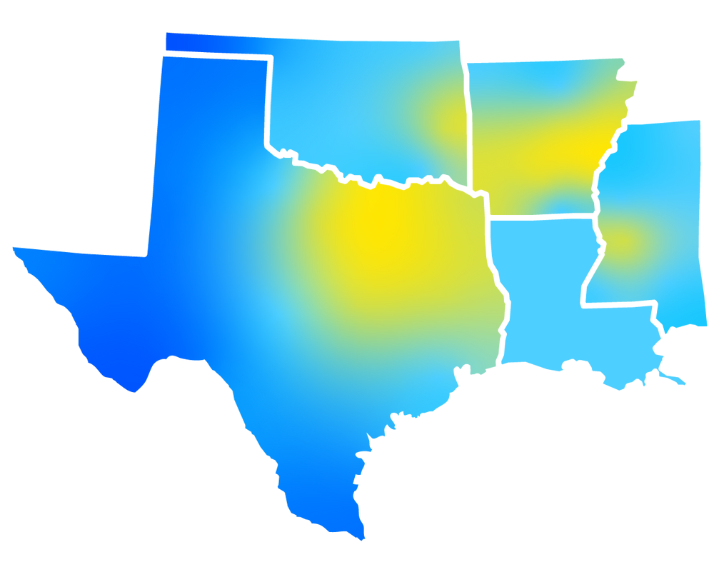 Cablelynx Broadband Locations: Arkansas, Mississippi, Oklahoma and Texas A blue and yellow map