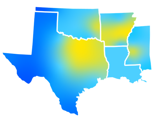 Cablelynx Broadband Locations: Arkansas, Mississippi, Oklahoma and Texas A blue and yellow map