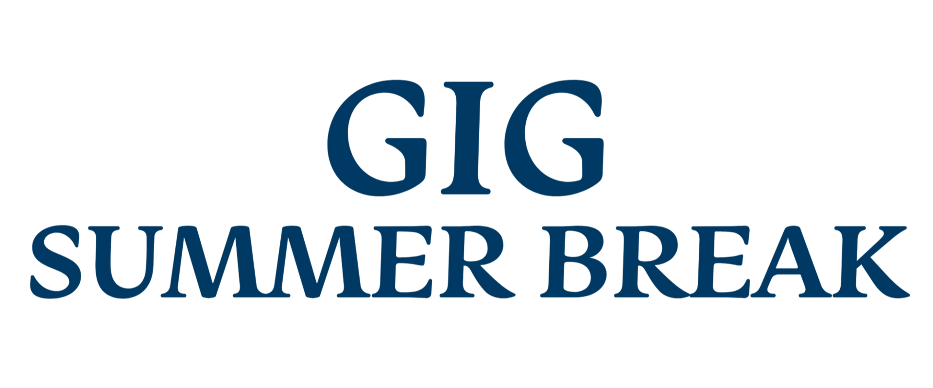 GIG Summer Break logo in navy blue text on a white background