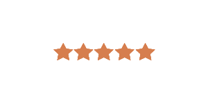 Five orange stars in a row, likely a rating or review indicator.