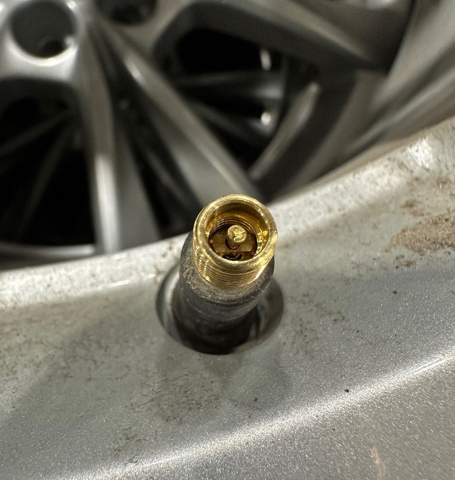 Tire valve stem without cap.