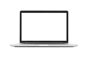 A laptop computer with a white screen on a white background.