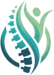 Abstract teal and light green leaf with a curved row of dark teal dots on white background