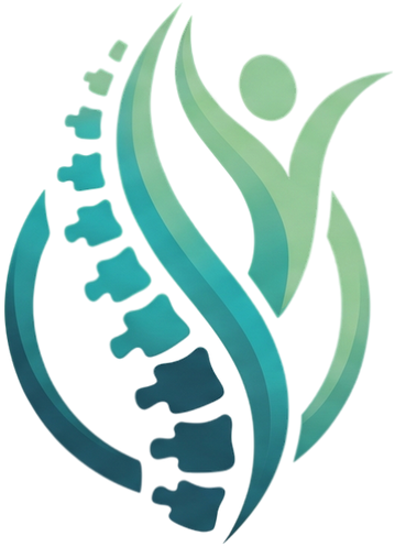 Abstract teal and light green leaf with a curved row of dark teal dots on white background