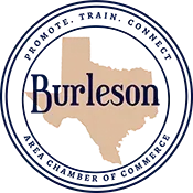 Logo for Burleson Area Chamber of Commerce: Includes Texas outline, the word 