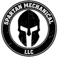 Black Spartan helmet logo with &ldquo;Spartan Mechanical LLC&rdquo; in a circular emblem.