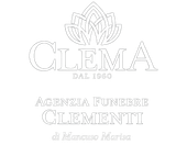 White logo for Clema bar restaurant with floral emblem and agency text underneath