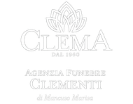 White logo for Clema bar restaurant with floral emblem and agency text underneath