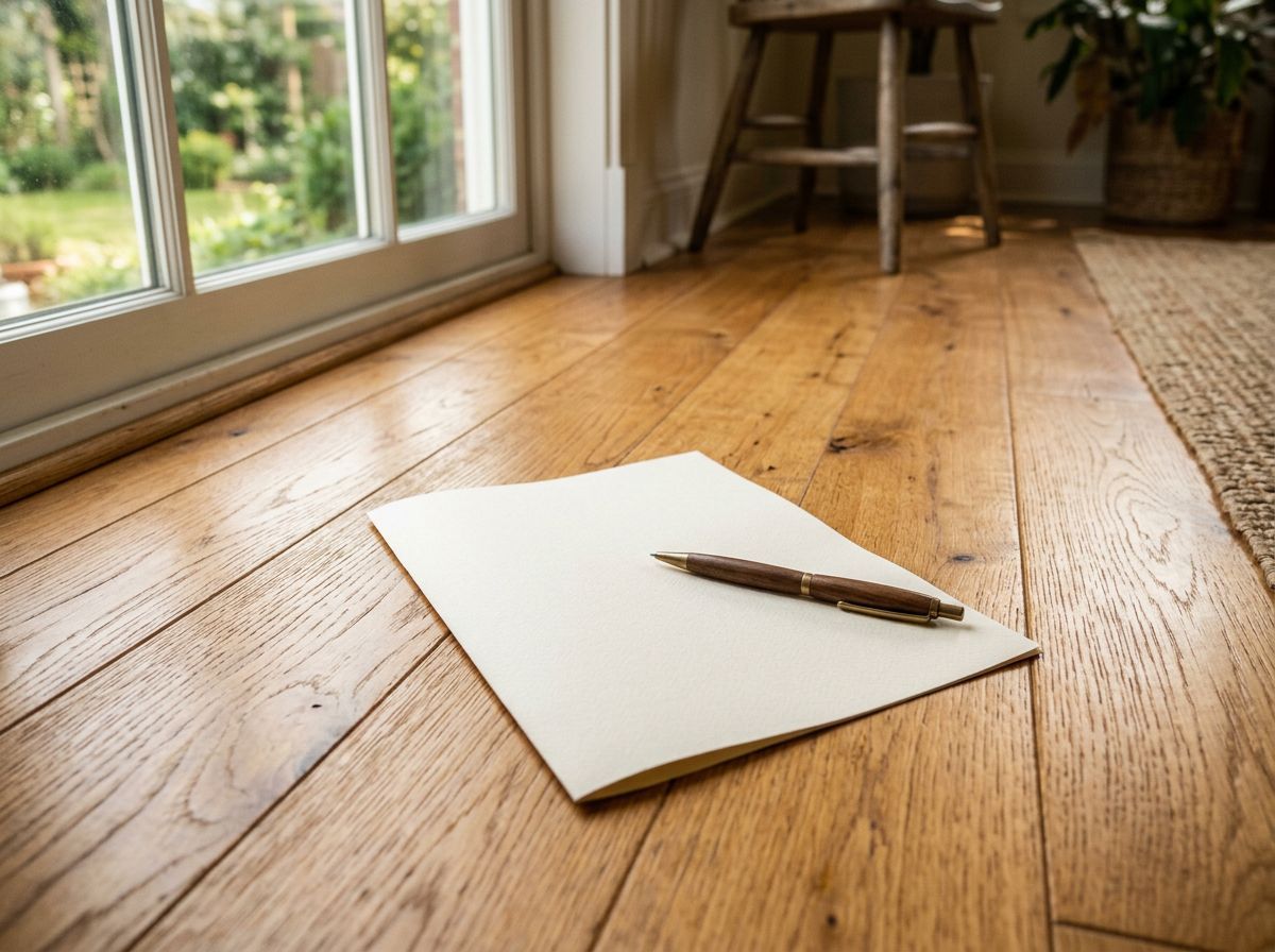 Blank paper with a pencil on a wooden floor by a sunlit window