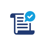 Blue document with checkmark, indicating approval.
