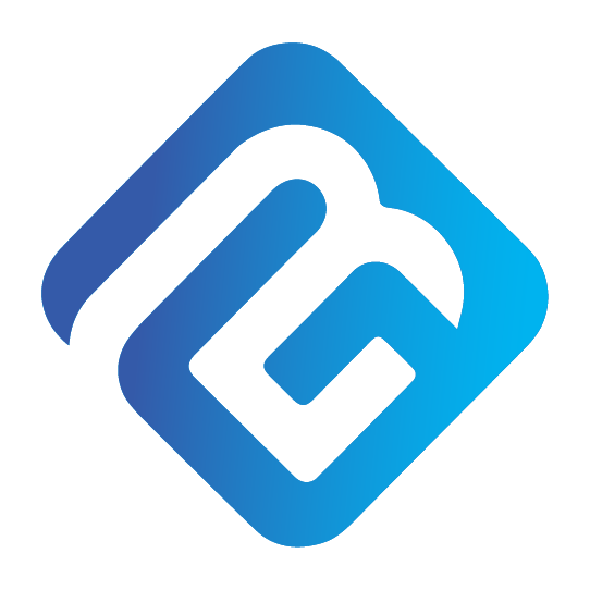 Blue and white logo with