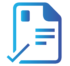 Document with checkmark, blue gradient.