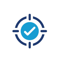 Blue target with a checkmark in the center, indicating a successful outcome or goal achievement.