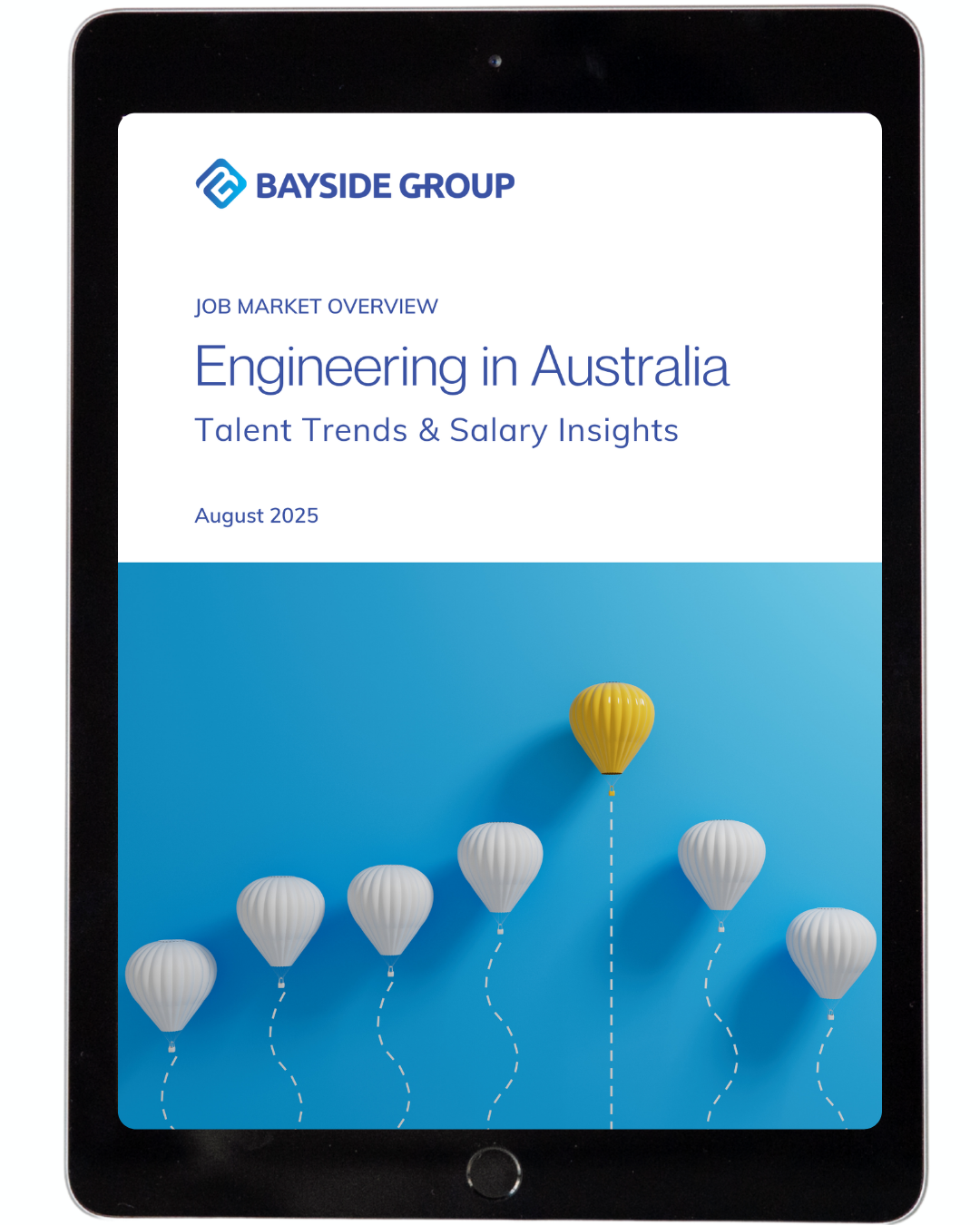 Tablet displaying a report cover titled:
