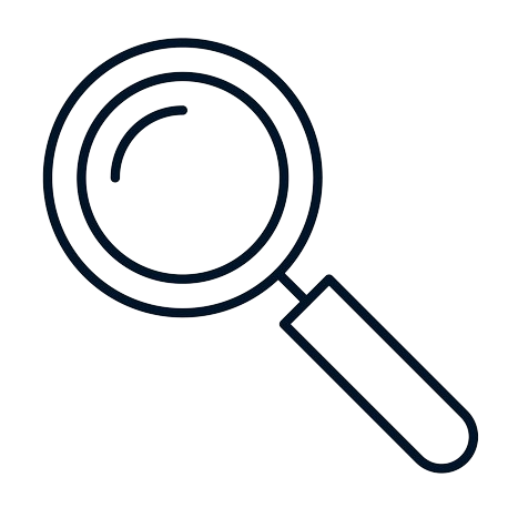 Magnifying glass icon, dark outline.