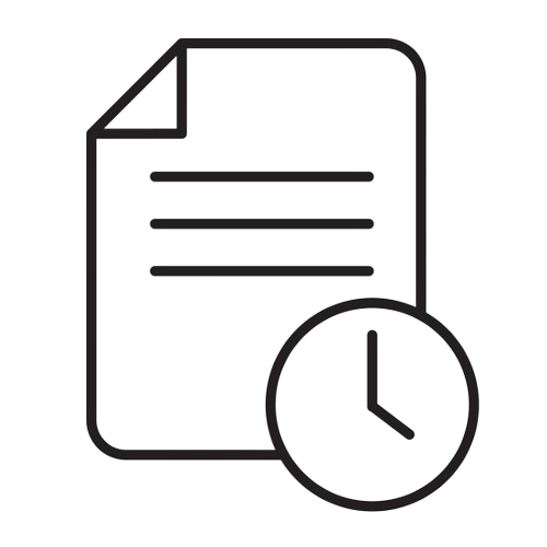 Document with clock icon, indicating a deadline.