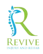 Revive Injury and Rehab logo with green and blue stylized R and spine leaf design