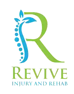 Revive Injury and Rehab logo with blue and green stylized R and leaf