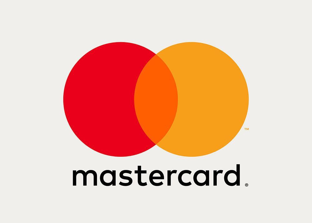 A red and orange mastercard logo on a white background.