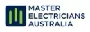 Master Electricians Australia logo with green bars on a dark blue square and text