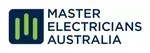 Master Electricians Australia logo with green bars on a dark blue square and text