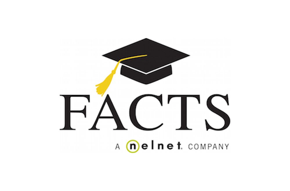 a logo for facts a nelnet company with a graduation cap