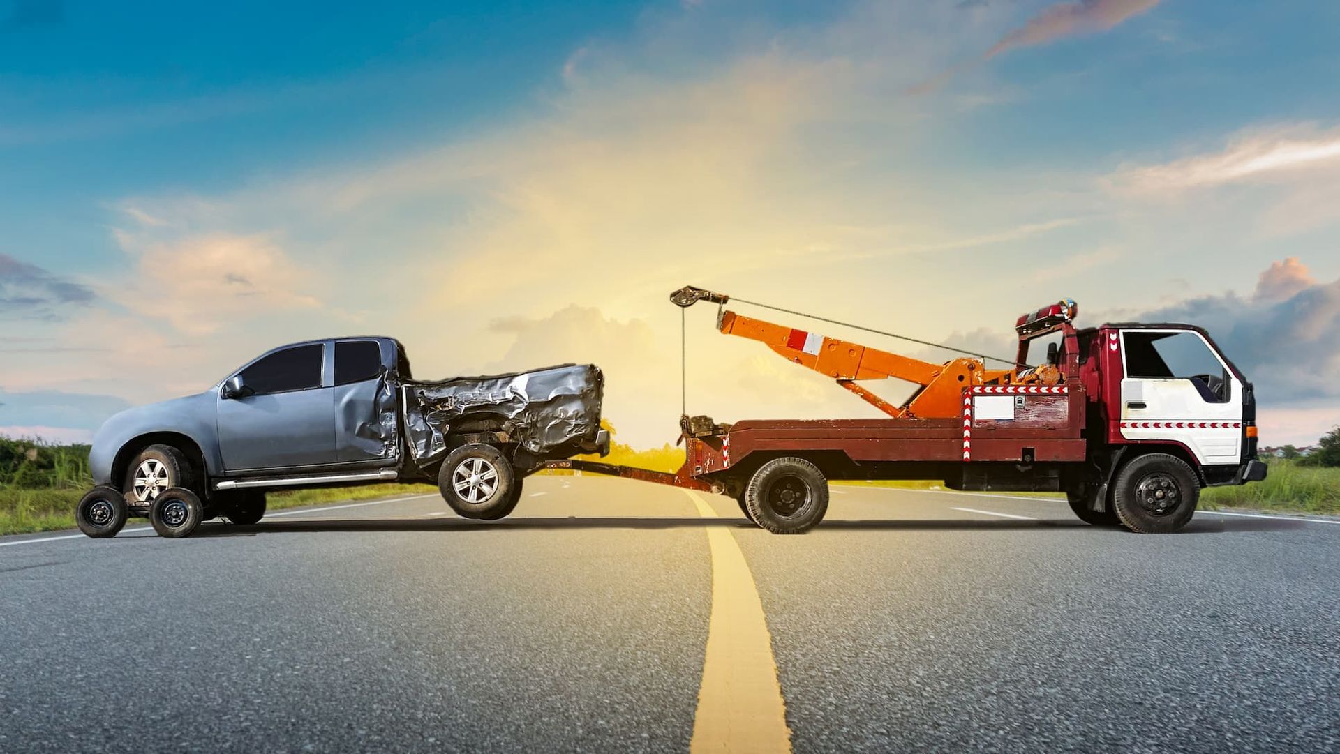Towing Destroyed Car Truck For Repair