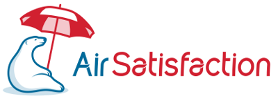 Un logo pour la satisfaction aérienne avec un ours polaire tenant un parapluie