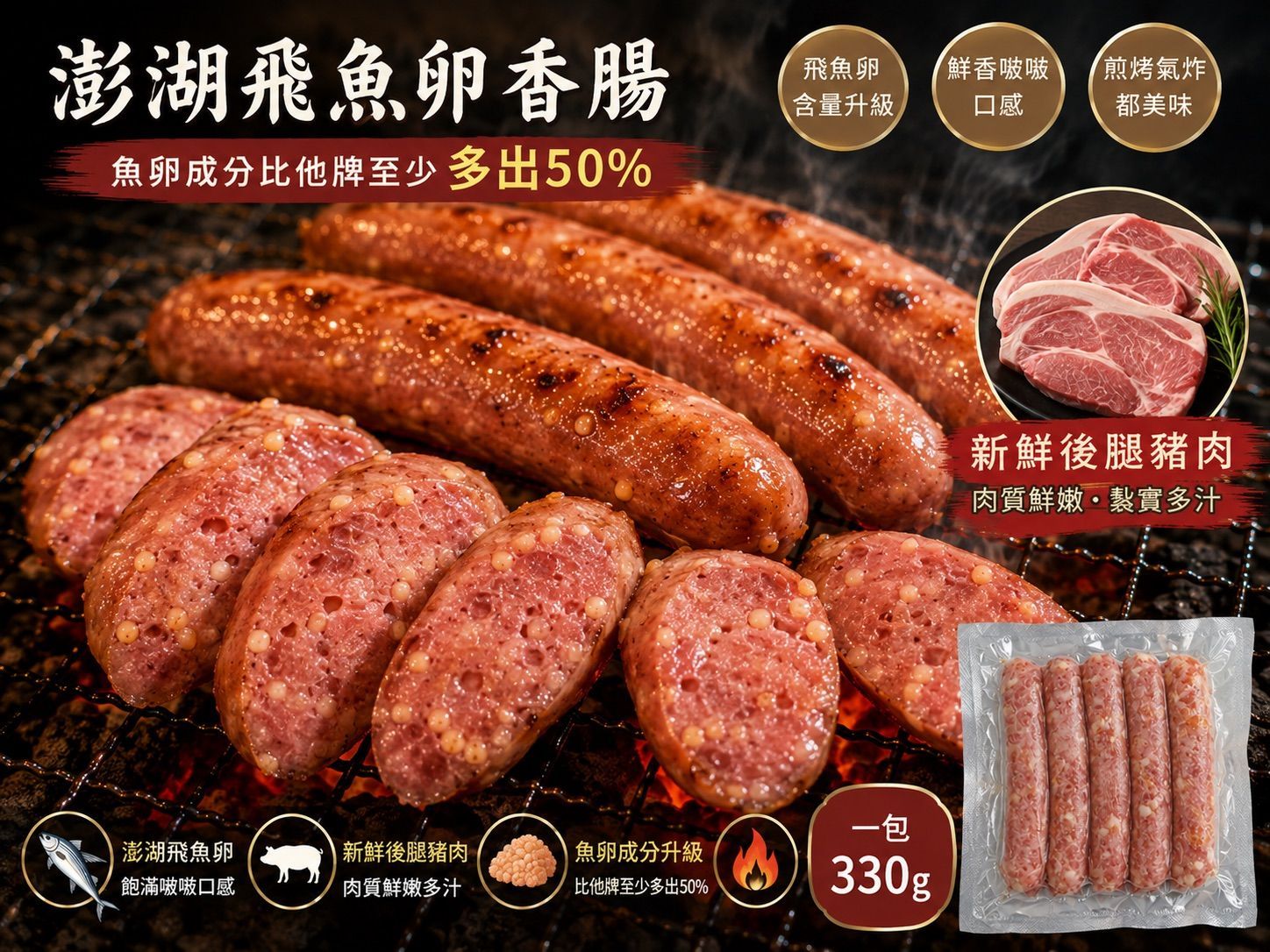 【統香鹹酥雞】中秋烤肉必備-古早味飛魚卵香腸