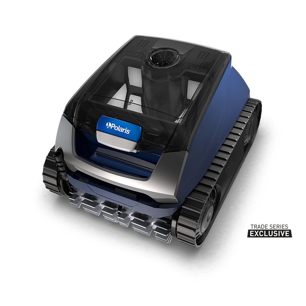 Black and blue tracked robot toy with a clear top and front sensor grille