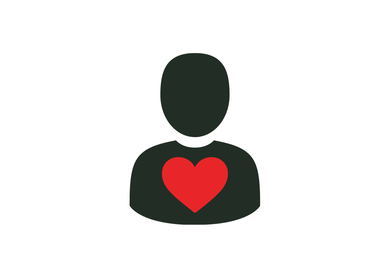 Silhouette of a person with a red heart in the center of the chest.