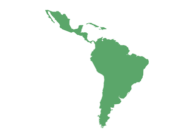 Green silhouette of Latin America, including Mexico, Central America, and South America.