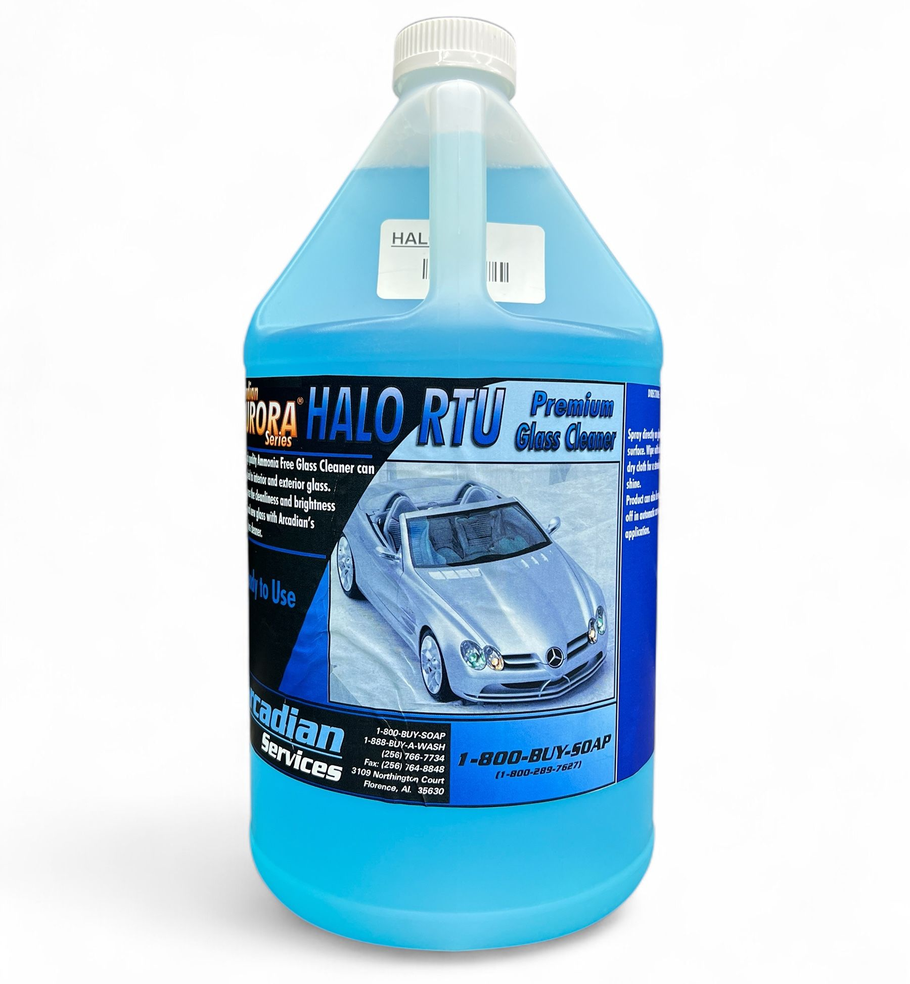 Blue car shampoo bottle with a white cap and car graphic on the label