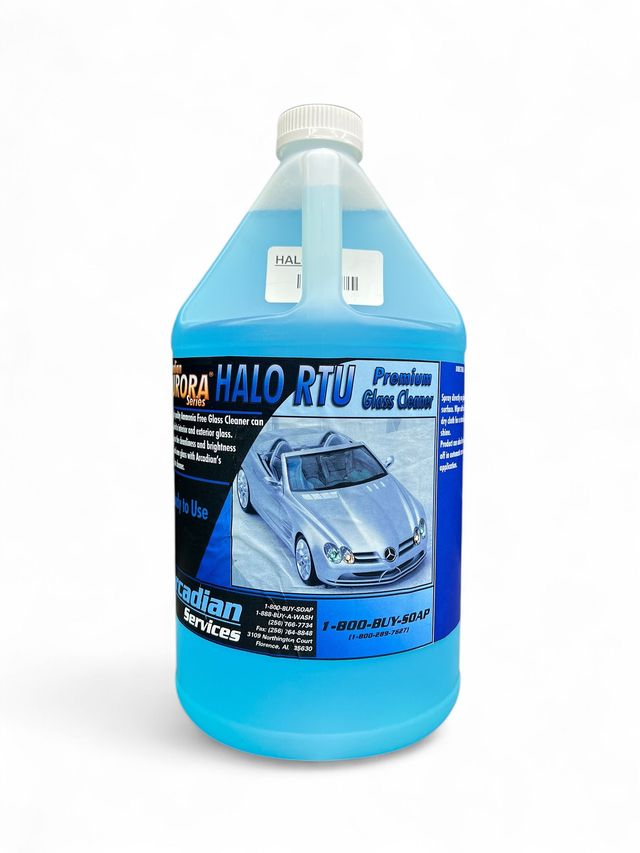 Blue bottle of car wash soap with a car graphic on the label