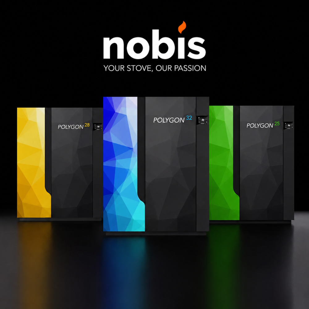 PC de jeu Polyson de marque Nobis, de couleur jaune, bleue et verte, sur fond sombre.